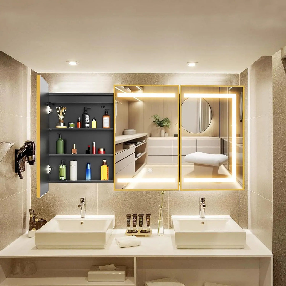 HAUSVITA  Lighted Bathroom Medicine Cabinet with Mirror