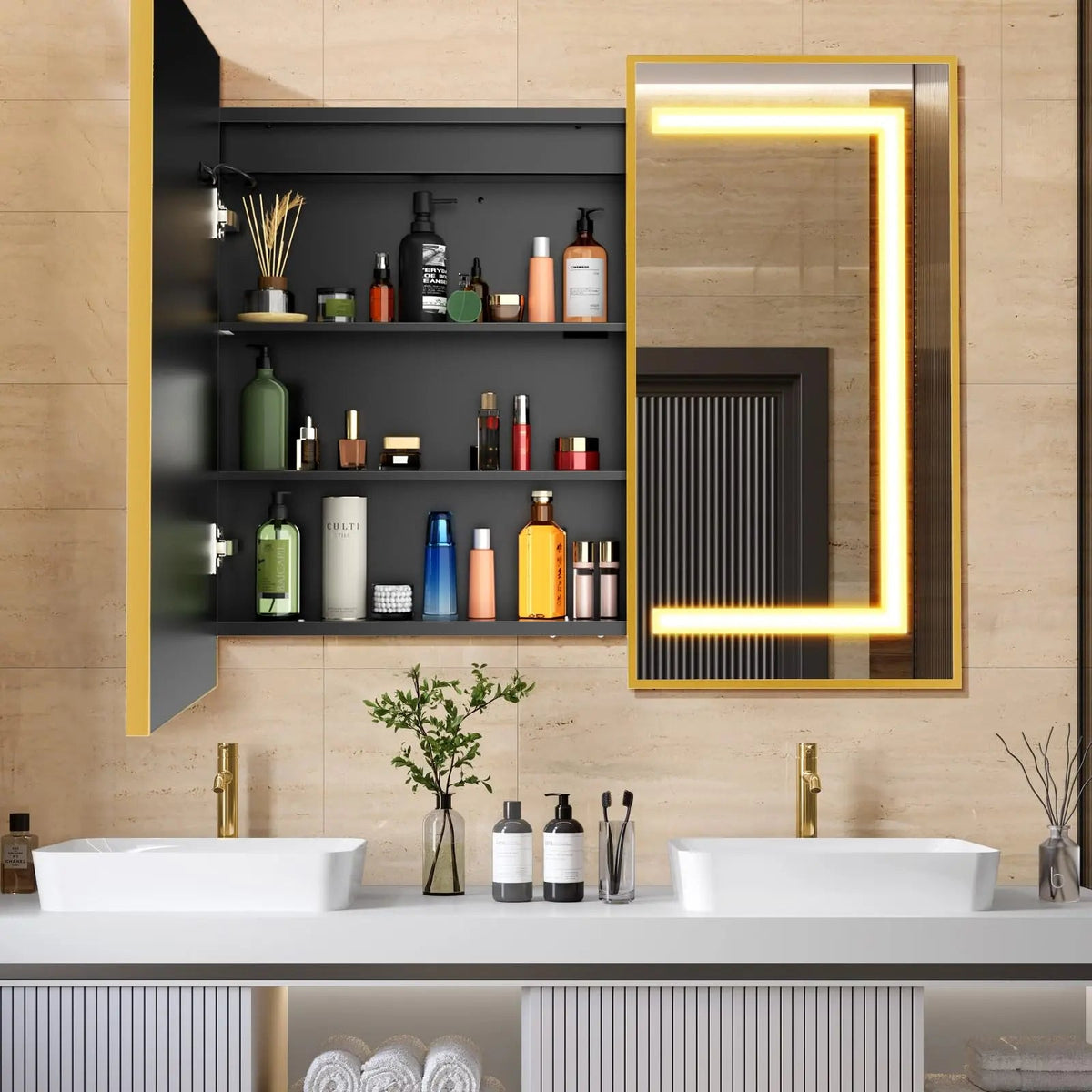 HAUSVITA  Lighted Bathroom Medicine Cabinet with Mirror