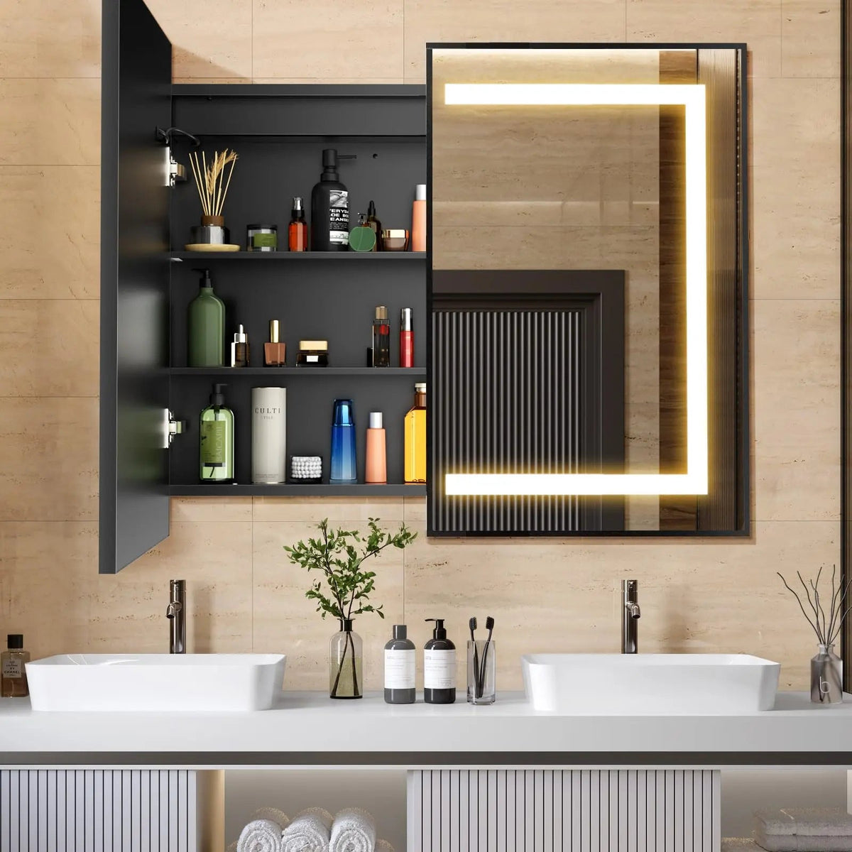 HAUSVITA  Lighted Bathroom Medicine Cabinet with Mirror