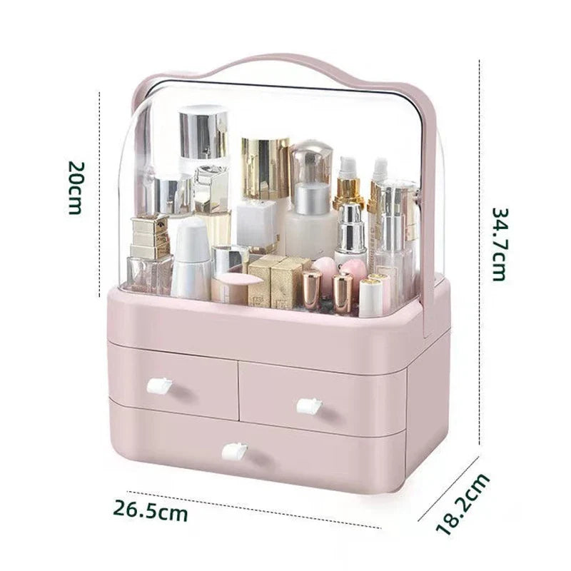 1pc Cosmetics Receiving Box Dust-Proof Desktop Makeup Organizer with Drawer for Skin Care Products Household Storage Box Shelf
